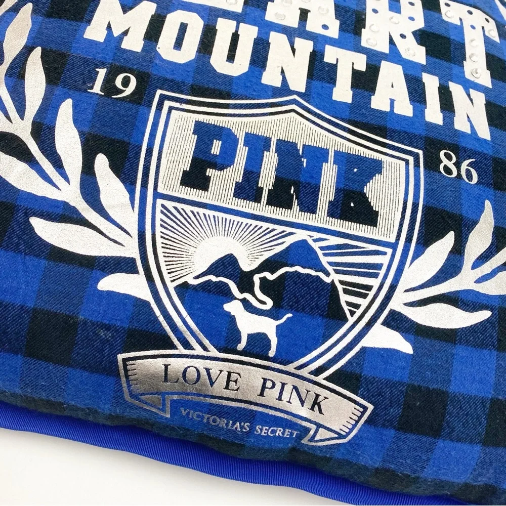 VS PINK Rare Vintage Buffalo Plaid Big Heart Mountain Throw Bed Pillow Blue